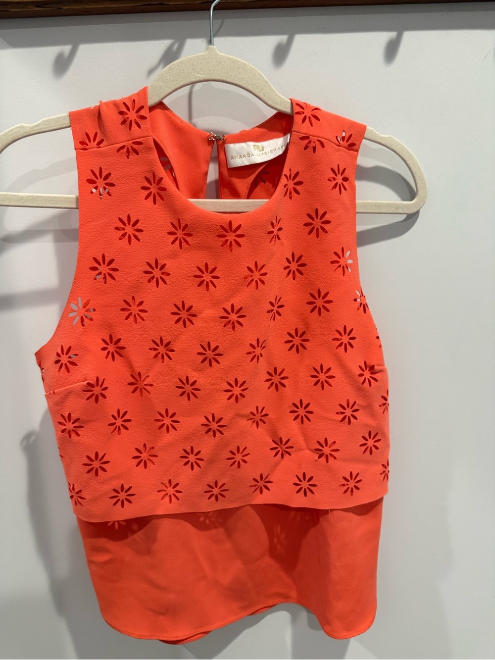 Amanda Uprichard Orange Eyelet Layered Sleeveless Top